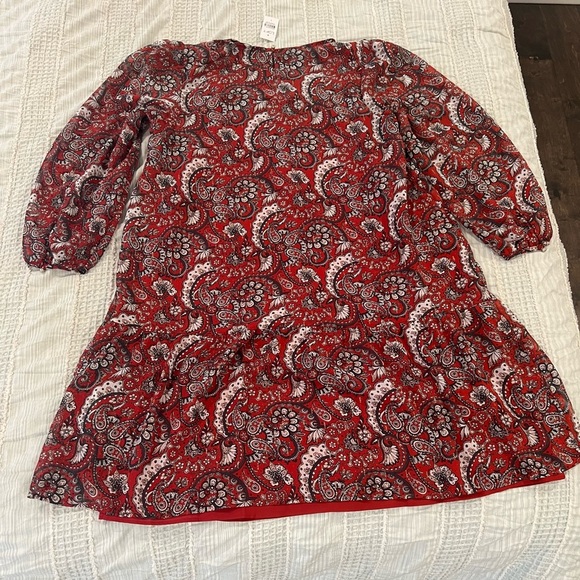 Loft Red Paisley Shimmer Flounce Dress NWT | Size Large - Picture 3 of 6